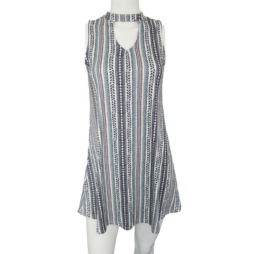Mudd Stripe Geometric Mock Choker Neck A-Line Dress NWT